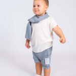 3PCS SET KNITTED TOP WITH SCARF & BERMUDA WITH DET