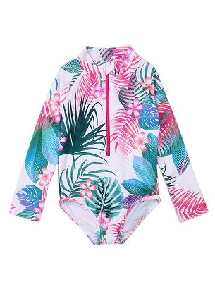 girls leaf aop rash body suit SWIMWEAR