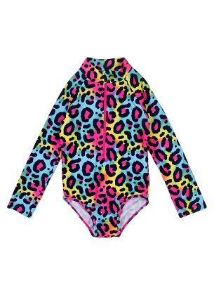 girls leopard aop rash body suit SWIMWEAR