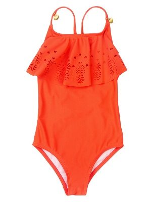 girls coral foil print frill swimsuit SWIMWEAR