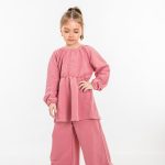 2PCS SET TOP WITH EMBRODRIED LOGO AND WIDE PANT