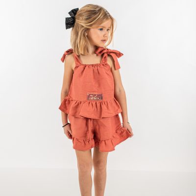 2PCS SET LINEN RUFFLE TOP AND SHORT