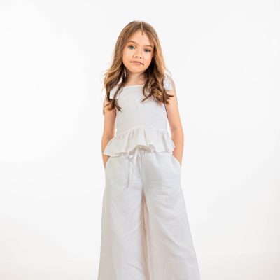2PCS SET LINEN CROP TOP AND LONG PANT