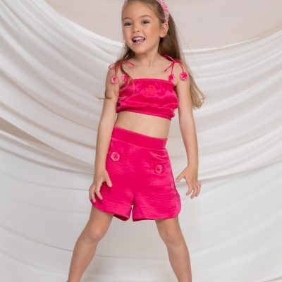 2PCS SET SATIN BUSTIER WITH SMOCKED BACK & FLORAL