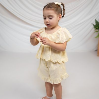 2PCS SET FULL BRODERIE RUFFLED TOP & MATCHING RUFF